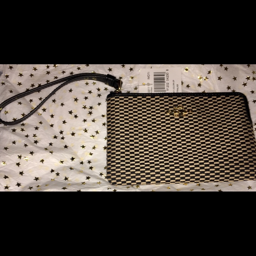 Coach Jacquard wristlet In Black & Gold. NWTO